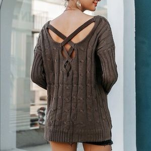 Simplee lace up backless drop shoulder sweater